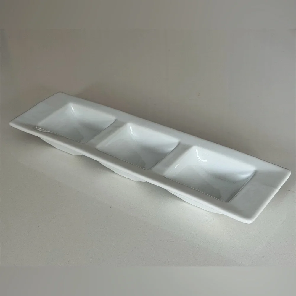 Crate and Barrel 3 part porcelain sauce dish
